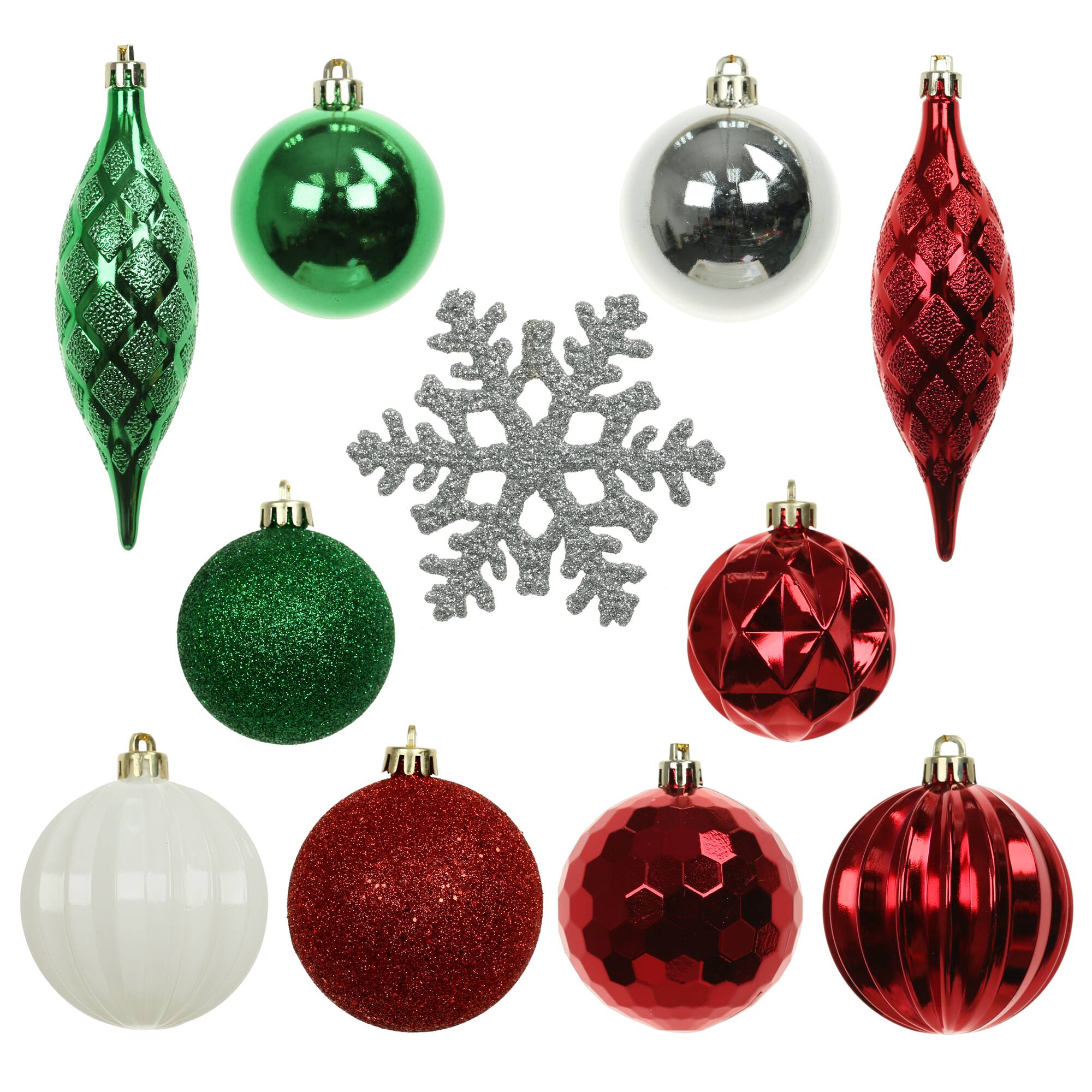 34 Pack Red, Green & Silver Shatterproof Ornaments by Ashland®